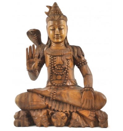 Grande statue de Shiva 50cm en bois exotique. Sculpture artisanale et équitable.