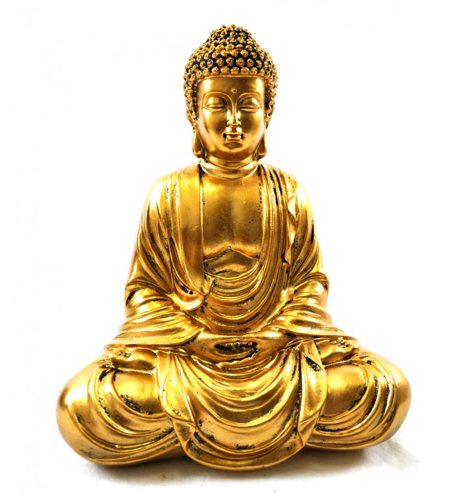 Statua di Buddha Seduto nel dorato 20cm, creare un Altare Buddista Zen.