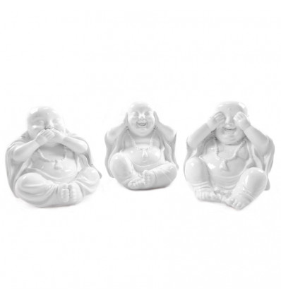 3 Statuettes Bouddha de la Sagesse en Résine Blanche 10cm