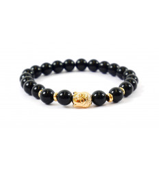 Bracelet en Onyx naturel + perle Bouddha dorée. Livraison gratuite. 