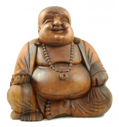 Ridendo statua del Buddha cinese in legno scolpito 40 cm