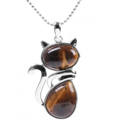 Silver plated Cat and Tiger Eye Natural Pendant