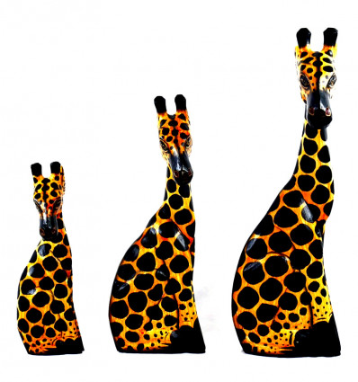 Set of 3 Statues Giraffe Wooden Deco Savannah Safari Crafts