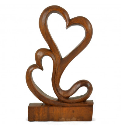 Statue double coeur en bois brut h30cm Sculpté de face