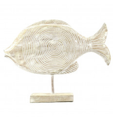 Statue Fish in Bois Blanc Cérusé 34cm Made by Craftsmen