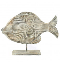 Statue of Fish in Wood Brown Patina 26cm Manufactured Artisanalement