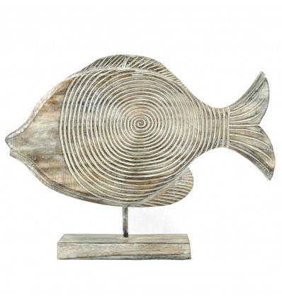 Statua di Pesce in Legno a Patina Marrone 34cm Realizzato da Artigiani