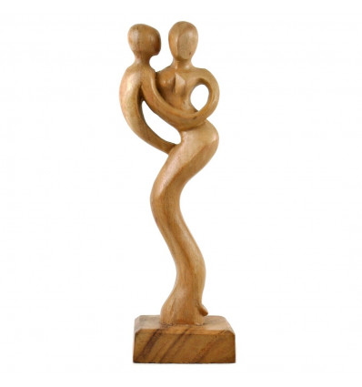 Statue Couple d'Amoureux en Bois Brut Naturel 30cm Sculpté Main