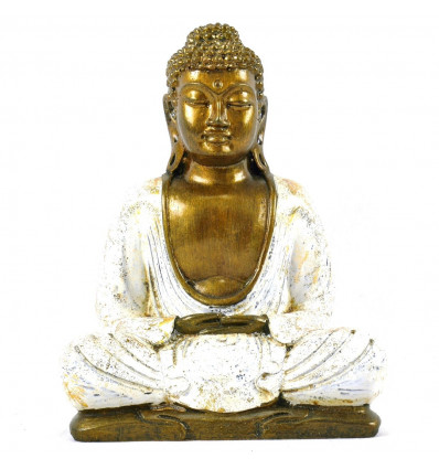 Golden and White Zen Buddha Statuette in Handmade Resin 20cm