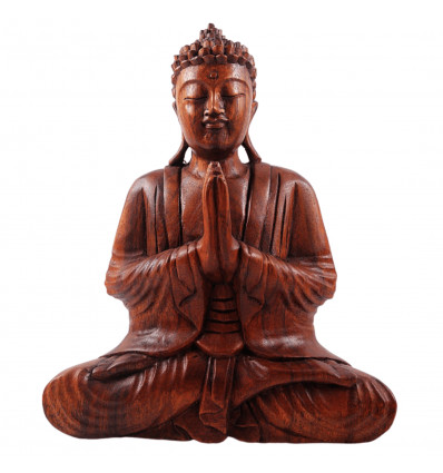 Buy Buddha statue meditation seated hands clasped in handmade wood.