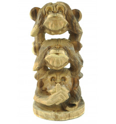 Les 3 singes de la sagesse XL. Statue en bois brut 40cm