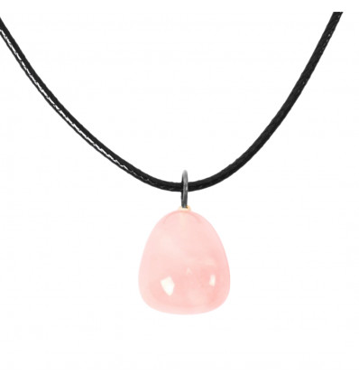 Natural Rose Quartz necklace. Rolled stone pendant + cord