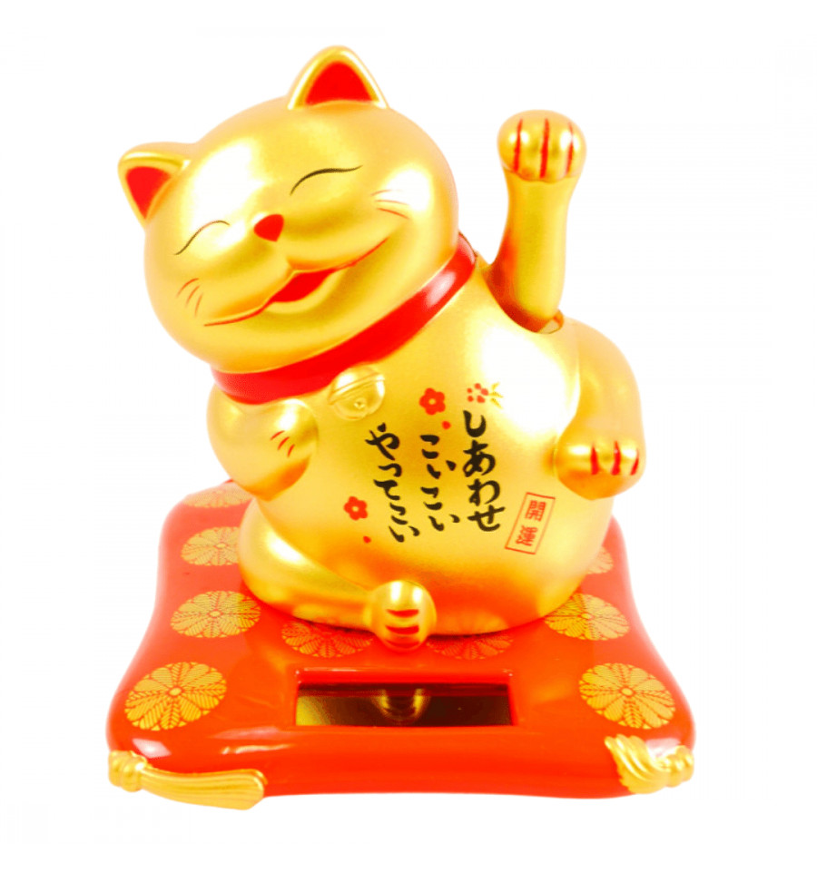 Maneki Neko Chat Asiatique Dore Chance Et Fortune Capteur Solaire