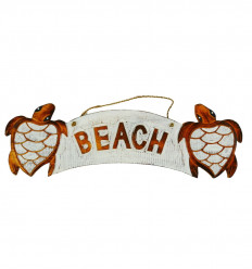 Piatto decorativo da parete tartaruga "Beach" in legno 50x15cm - vista frontale