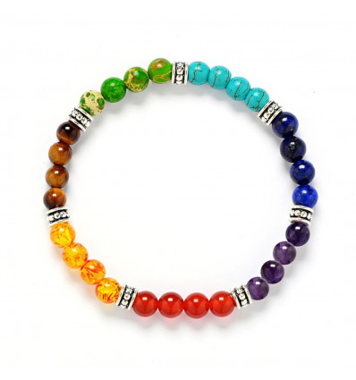 Bracciale in argento 7 chakra - sfere da 6 mm