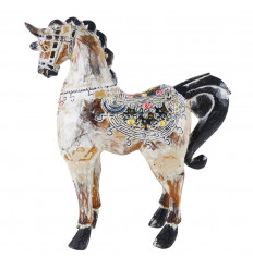 Hand-carved and painted wooden horse - 40cm table decoration - Size S - profile view