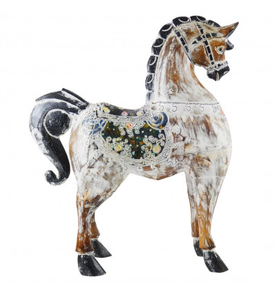 Cavallo in legno intagliato e dipinto a mano - Decorazione da tavola 50cm - Taglia M - Vista profilo
