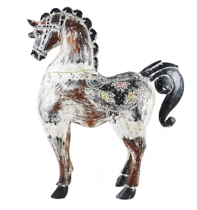 Cheval en Bois Sculpté et Peint à la Main - Décoration à Poser 63cm - Taille L - vue profil