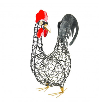 Gallo in ferro battuto rosso e nero 31 cm. Decorazione da tavolo - Vista di profilo