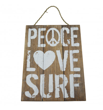 "Peace, Love, Surf" Wooden Wall Deco Plaque 40x30cm