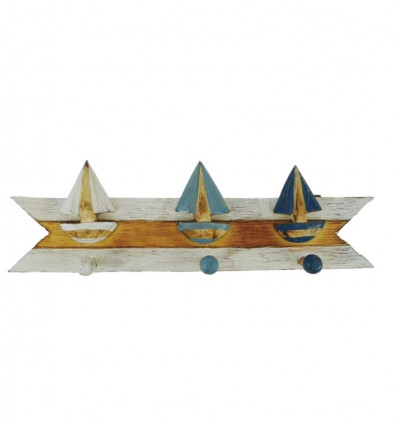 Coat hook for 3 tricolor wooden boats 45x14cm front view