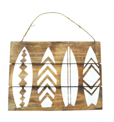Wooden Wall Deco Plaque Decor Surfboard 40x30cm front view