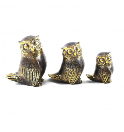 Lot of 3 Owls / Owls in Profile in Solid Bronze - Handcrafted