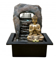 Fontana coperta dorata del Buddha Zen Dao. Illuminazione a Led.