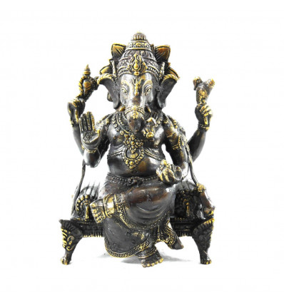 Grande statua di Ganesh seduto sul suo trono in bronzo massiccio 31 cm. Artigianato asiatico