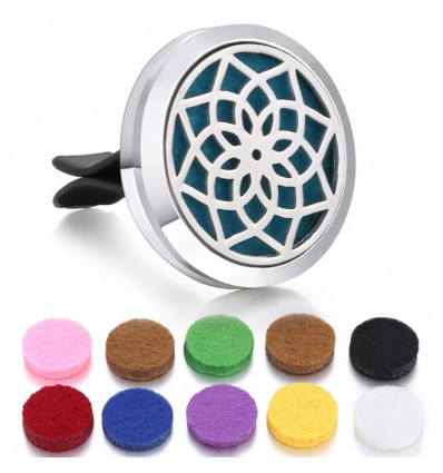 Clip-on car perfume diffuser + 10 blotters - Silver Lotus flower model