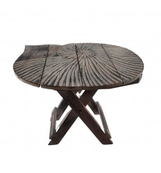 Folding shell-shaped stool / side table in carved wood 30cm - Limed brown color