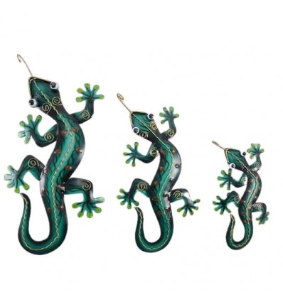 Set di 3 salamandre / gechi in ferro battuto artigianali. Decorazione murale.
