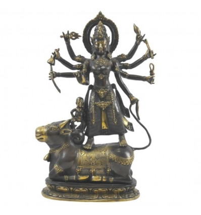 Grande statua di Shiva sul toro Nandi in bronzo massiccio 40cm. Artigianato asiatico