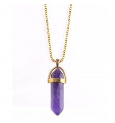 Necklace with pendant-art hexagonal Amethyst natural . Anti-stress and soothing.