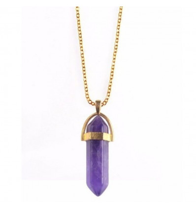Necklace with pendant-art hexagonal Amethyst natural . Anti-stress and soothing.