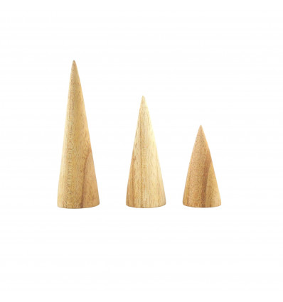 Lot of 3 cones displays with rings finish raw wood - face