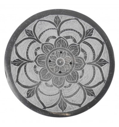 Round Black and White Soapstone Incense Holder - Mandala Symbol