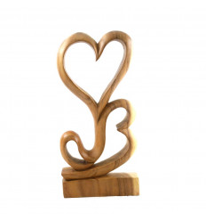 Statue 2 hearts made of 40cm raw wood - Homemade sculpture