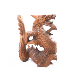 Dragon statue 15cm in solid wood carved hand brown - Asian decoration - profile
