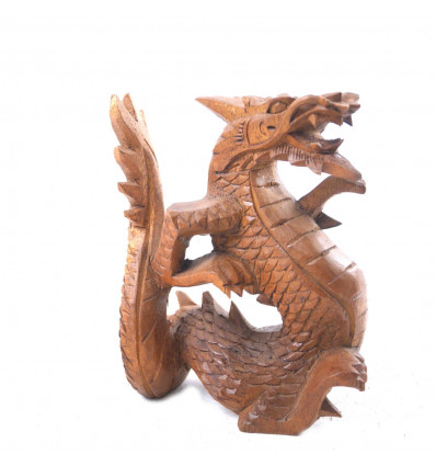 Statue Dragon 15cm en bois massif marron sculpté main - décoration asiatique - profil