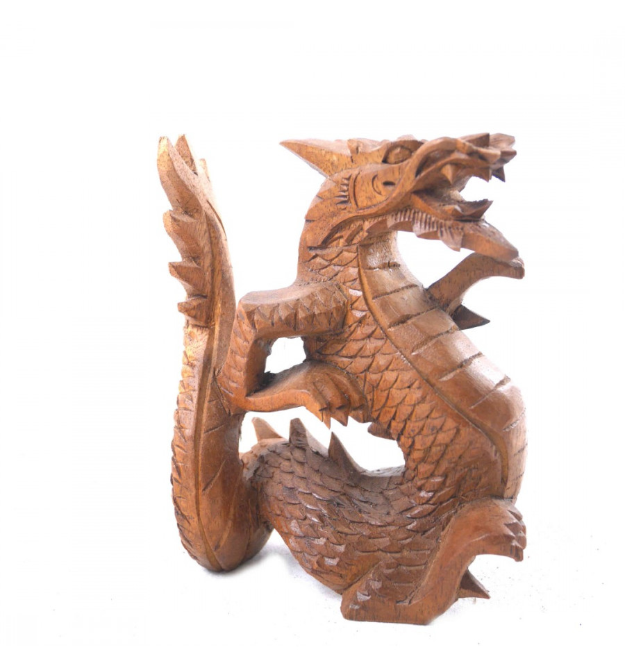 Chinese Dragon Statuette in Hand Carved Wood - Asian Decoration