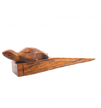 Cale-porte tortue en bois marron sculpté à la main