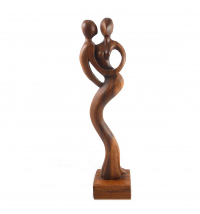 Statue abstraite couple enlacé en bois exotique naturel 50cm