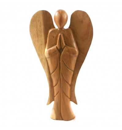 Statua d'angelo in legno intagliata a mano di 40 cm - legno grezzo