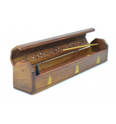 Incense holder with storage / wooden box, Buddha motif.