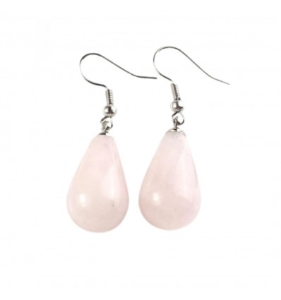 Shape earrings drop rose quartz, hook, plated silver.