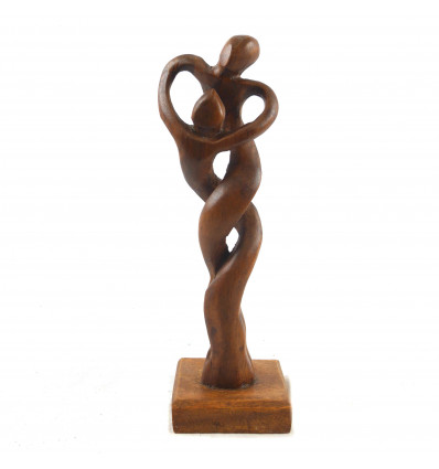 Statue abstraite couple entrelacé "Fusion" 30cm - Bois brut