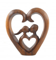 Statue 2 hearts tinted wood 40cm - Homemade sculpture