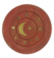 Wooden incense holder for sticks - Moon motif