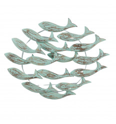 Bench of 16 Emerald Green Wood Fish 60cm - Wall Decoration